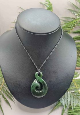 New Zealand Greenstone Pounamu Twist with Koru Pendant  TR 001