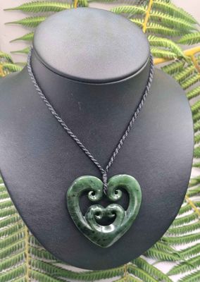 New Zealand Greenstone Pounamu 4 Koru Heart Pendant Quad 001