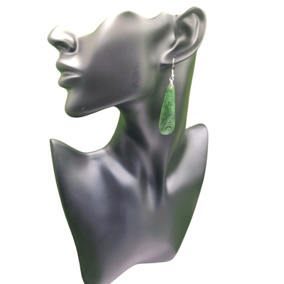 New Zealand Greenstone Pounamu Etched Roimata Drop Earrings