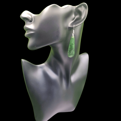 New Zealand Greenstone Pounamu Etched Roimata Drop Earrings