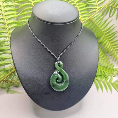 New Zealand Greenstone Pounamu Twist with Koru Pendant  100