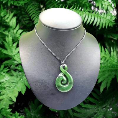 New Zealand Greenstone Pounamu Twist with Koru Pendant  100