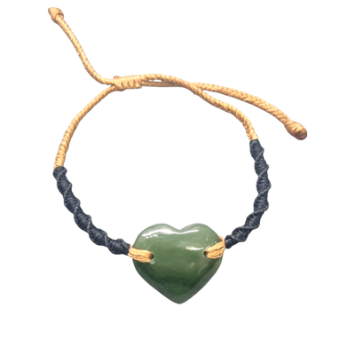 New Zealand Greenstone Pounamu Heart Bracelet H2