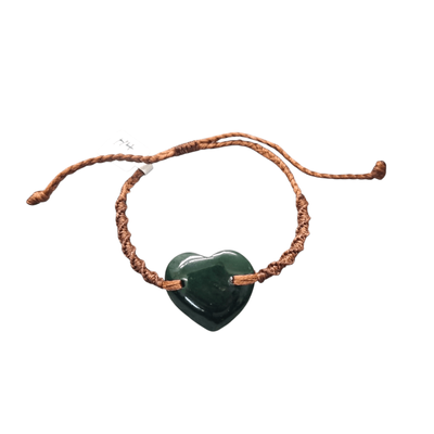New Zealand Greenstone Pounamu Heart Bracelet H4