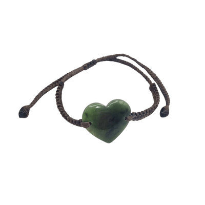 New Zealand Greenstone Pounamu Heart Bracelet H16