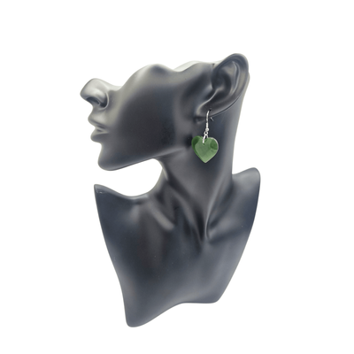 New Zealand Greenstone Pounamu Heart Earrings 001