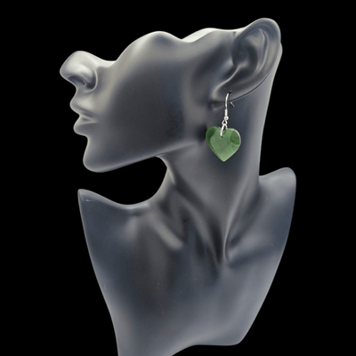New Zealand Greenstone Pounamu Heart Earrings 001