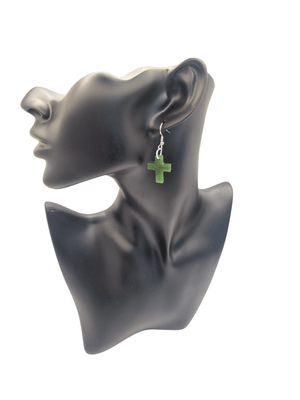 New Zealand Greenstone Pounamu Cross Earrings 002