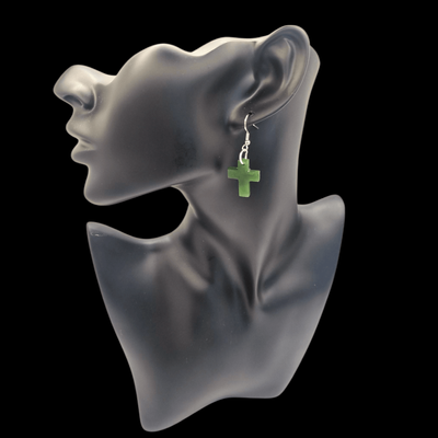 New Zealand Greenstone Pounamu Cross Earrings 002