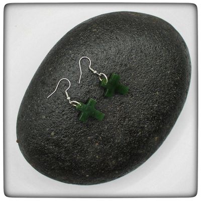 New Zealand Greenstone Pounamu Cross Earrings 002