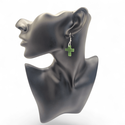New Zealand Greenstone Pounamu Cross Earrings 002