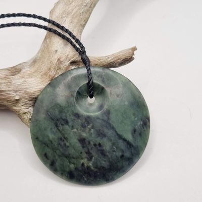 New Zealand Greenstone Pounamu Kopae Circle Disc NecklaceKP001