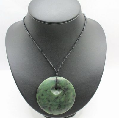 New Zealand Greenstone Pounamu Kopae Circle Disc Necklace  KP002