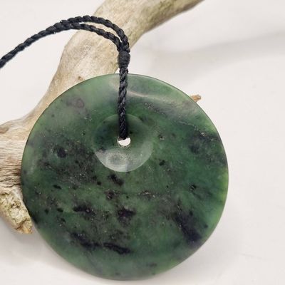 New Zealand Greenstone Pounamu Kopae Circle Disc Necklace  KP002