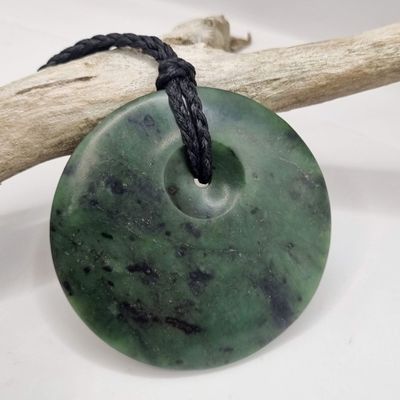 NZ Greenstone Large Kopae Circle Disc Pendant - Pounamu KP002