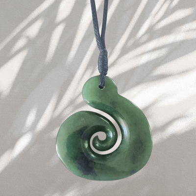NZ Greenstone Pounamu Koru Pendant  K 0300