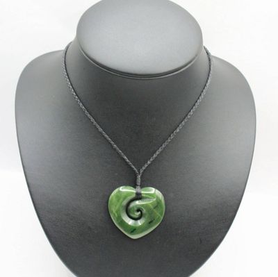 NZ Greenstone Pounamu Heart with Koru Pendant  HKI 000
