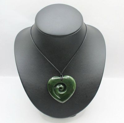 NZ Greenstone Pounamu Heart with Koru Pendant HK 50