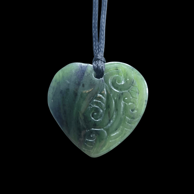 New Zealand Greenstone Kawakawa Pounamu small Half Carved Heart Pendant  HT009