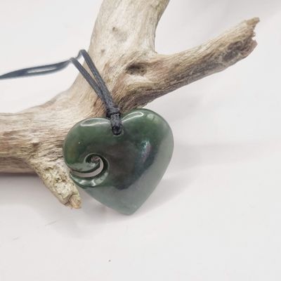 NZ Jade Heart with Koru Necklace    HK901