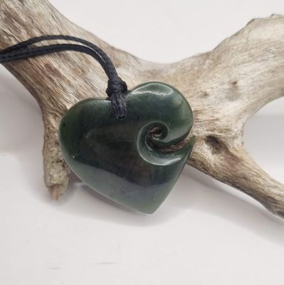 NZ Jade Heart with Koru Necklace    HK701