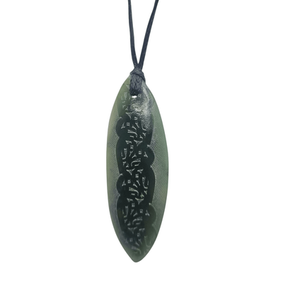 NZ Greenstone Pounamu Etched Drop D 001