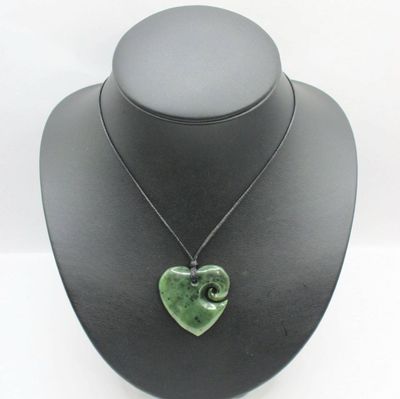 New Zealand Greenstone Pounamu Heart with Koru Pendant  HKL50011