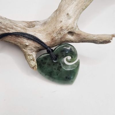 New Zealand Greenstone Pounamu Heart with Koru Pendant  HKL50011