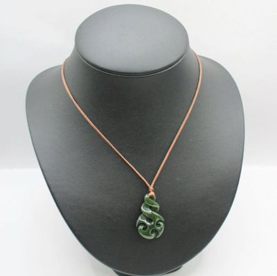 ​New Zealand Greenstone Pounamu Twist with Koru Necklace TT030