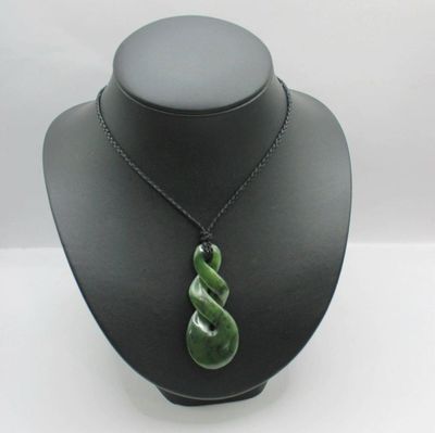 NZ Greenstone Pounamu Pikorua Double Twist Necklace  PT001