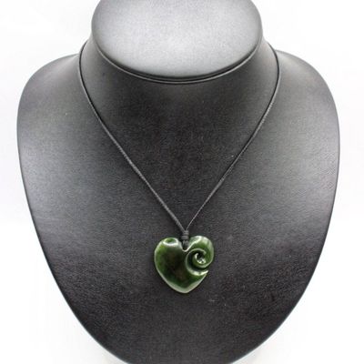 NZ Greenstone Pounamu Heart with Koru Necklace   HC110