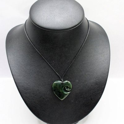 NZ Greenstone Pounamu Heart with Koru Necklace   HC115