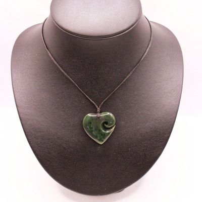 NZ Greenstone Pounamu Heart with Koru Necklace  HK04