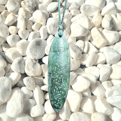 NZ Greenstone Pounamu Etched Drop D47