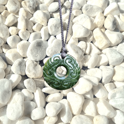 New Zealand Greenstone Kawakawa Pounamu Kopae Circle Pendant  KP8