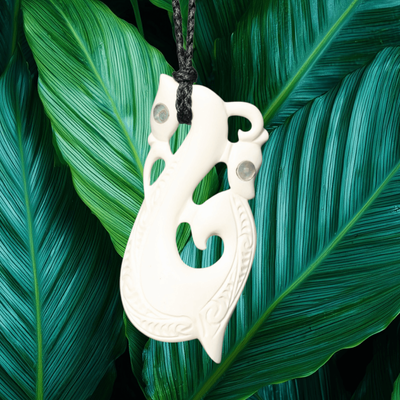 New Zealand Carved Manaia Cow Bone Necklace   Large M400
