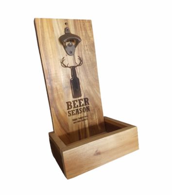 Wall mounted bottle opener with catch box