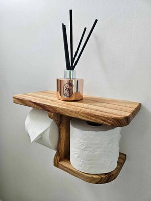 Toilet roll holder floating shelf (Solid wood)