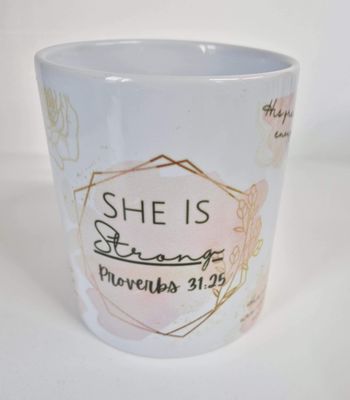 Scripture Mug &quot;She is strong Proverbs 31&quot;