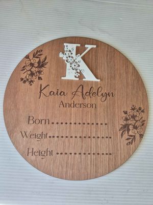 Birth Announcement Plaque with initial