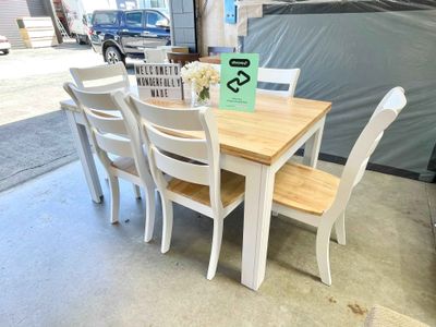 Martha 1.5m Dining Set (White &amp; Natural Colour)