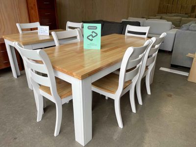 Martha 1.8m Dining Set (White &amp; Natural Colour)