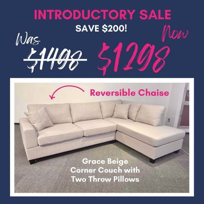 SALE: Grace Corner Couch with Reversible Chaise - Beige/Cream