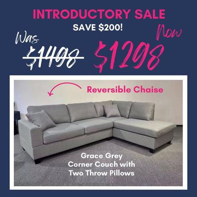 SALE: Grace Corner Couch with Reversible Chaise - Dark Grey