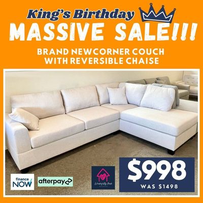 SALE! Grace Corner Couch with Reversible Chaise - Cream/Beige
