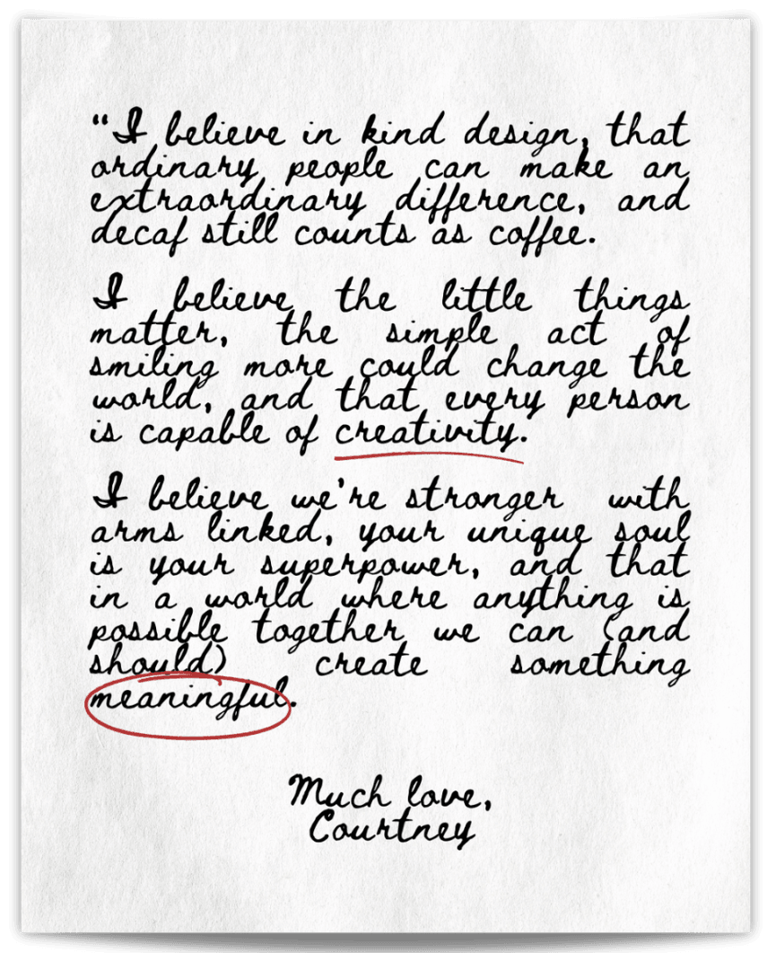 Manifesto poem hand written style on paper.