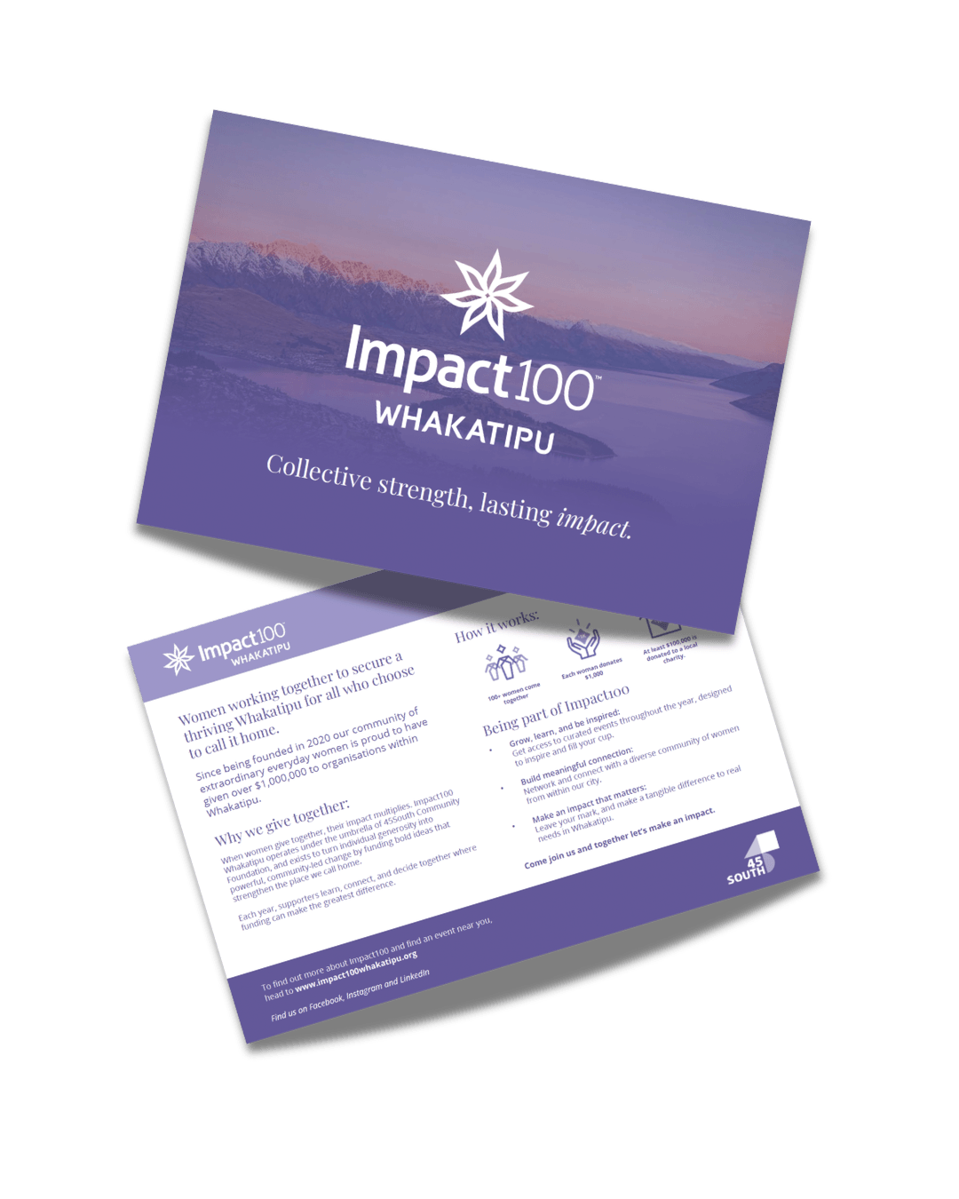A flyer design created for Impact100 Whakatipu.