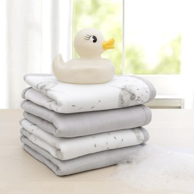 Living Textiles Organic Muslin Wash Cloths Dandelion/Grey 4pk