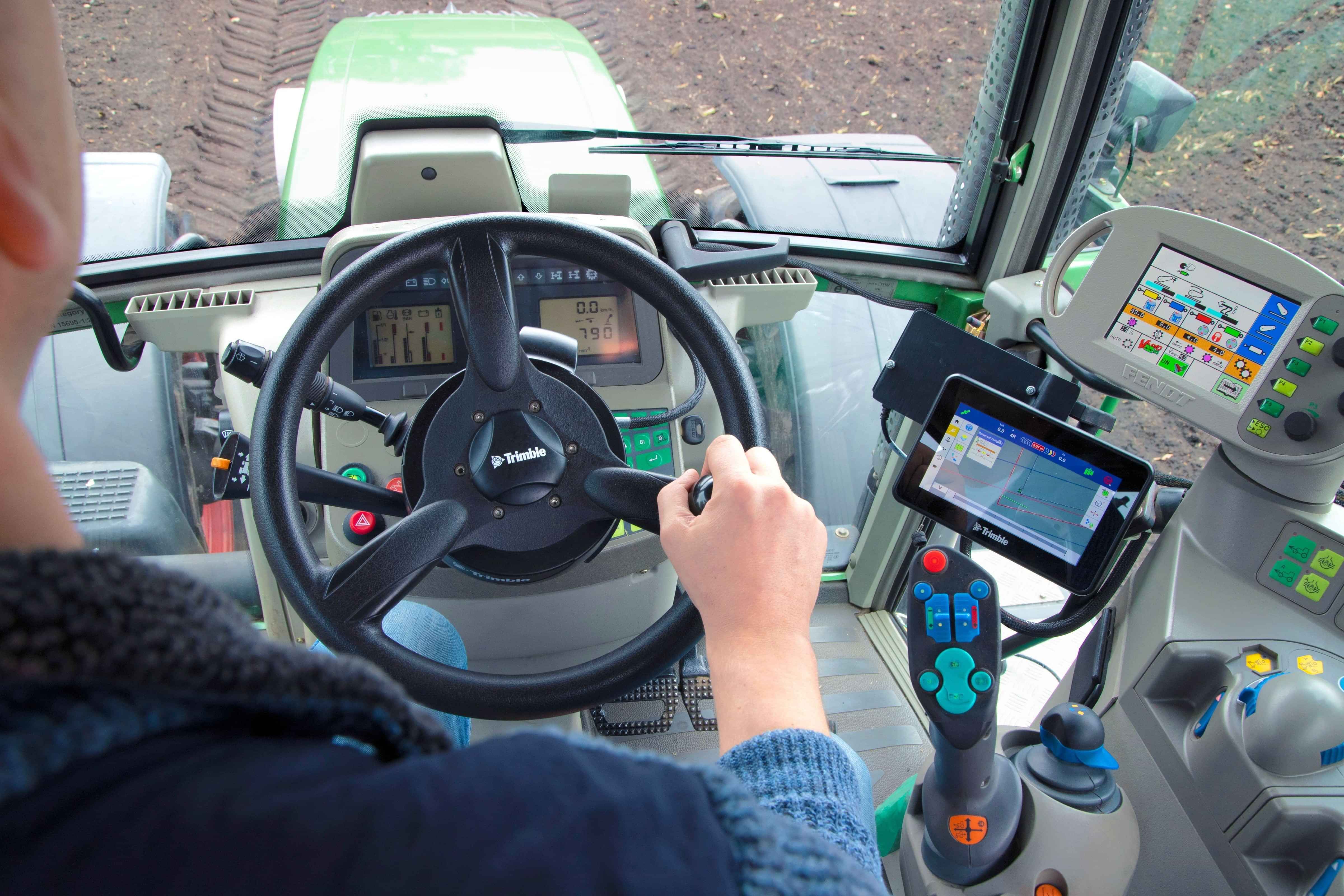 Trimble GFX-750 display system in the field, showing precision guidance in action.