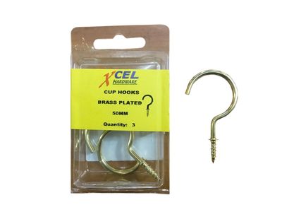 CUP HOOK 3PK - BRASS 50mm